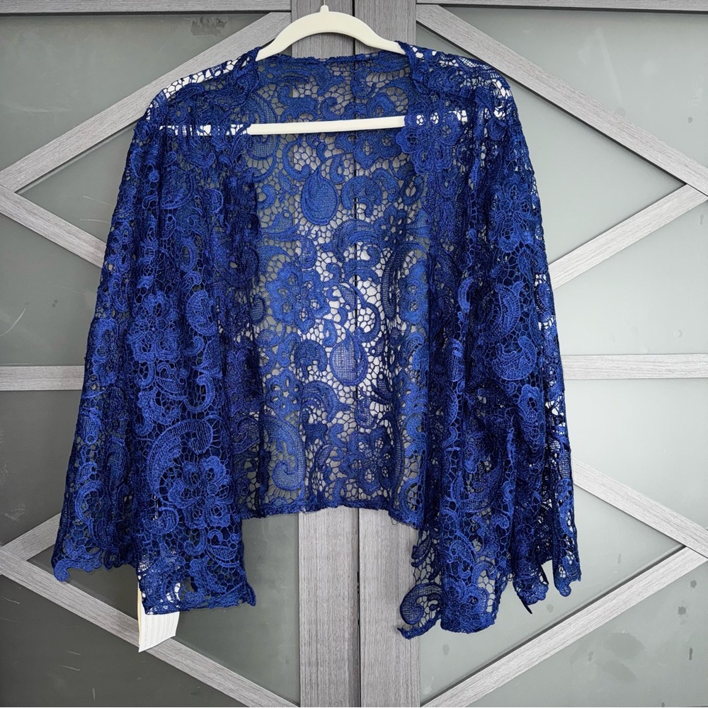 Blue Lace Open Front Cardigan